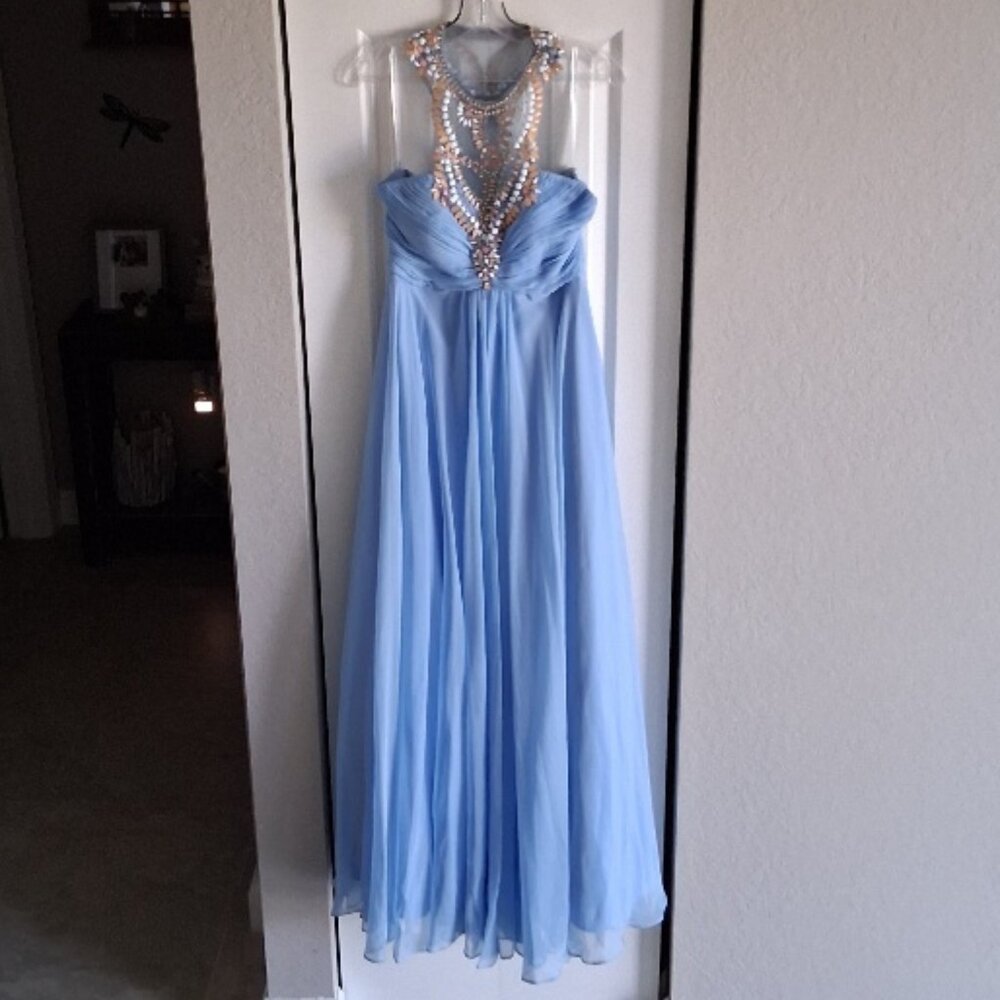 Rachel Allan Light Blue Floor Length Chiffon Prom Dress Women's Size 10
